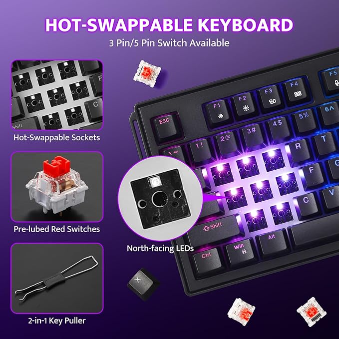 darkFlash K87PRO TKL Mechanical Keyboard with 6 LCD Stream Control Keys & 3 Media Knobs – Gasket Mount, Hot-Swappable RGB Gaming & Streaming Macro Keyboard for PC & Mac (Black)