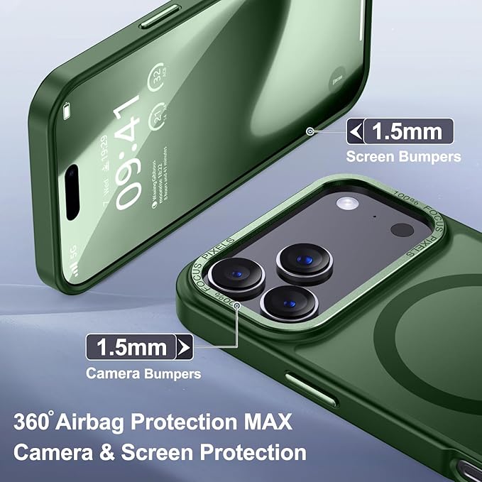 Newfuture Magnetic for iPhone 17 Pro Max Case [Compatible with Magsafe] [Military Grade Drop Protection] Translucent Matte Anti-Scratch Shockproof Protective Phone Cover 6.9 Inch, Dark Green