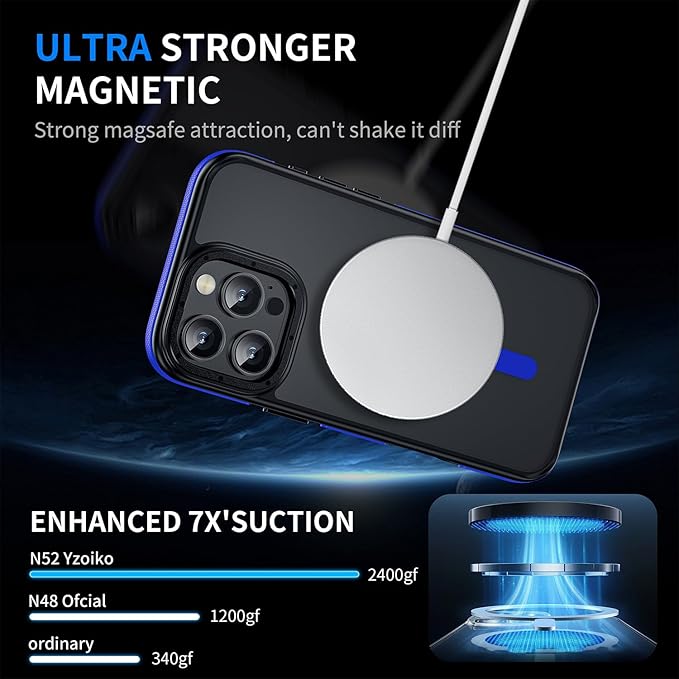 Strong Magnetic for iPhone 16 Pro Max case [10Ft Military-Grade Protection] Compatible with fit MagSafe Shockproof Slim Thin Cover case for iPhone 16 Pro Max 6.9 inch, Bumper Blue