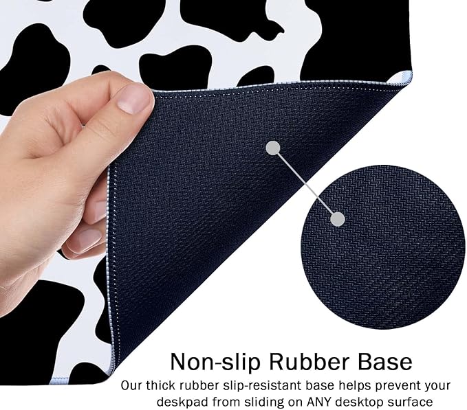 SSOIU White Black Cow Pattern Desk Pad, Personalized Desk Mat, Cow Print Desk Mat, Cute Desk Pad, Extended Gaming Mouse Pad (35.5x15.7 in), Large Non-Slip Rubber Base Mousepad with Stitched Edges