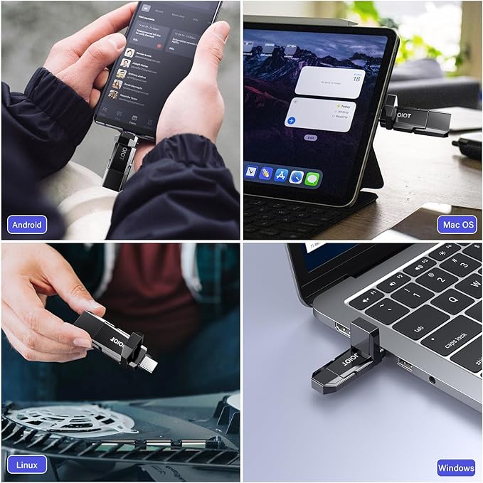 JOIOT USB C Flash Drive 256GB Up to 450MB/s Dual Type-C & USB-A USB 3.2 Solid State Drive USB-C Thumb Drive Compatible with iPhone 15/16/17 Series Smartphone Tablet Laptop Car Smart TV Game Console