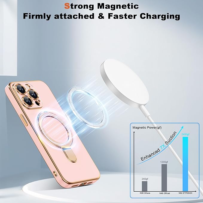 Compatible with iPhone 12 Pro Case with Magnetic Ring Stand [Compatible with Mag-Safe] [Full Camera Lens Protector] Soft Plating Phone Case for iPhone 12 Pro 6.1", Solid Pink