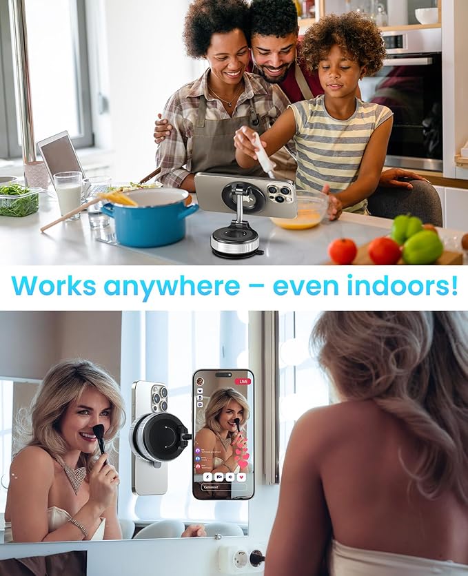 Jononser Magnetic Suction Cup Phone Mount for Magsafe, 360° Adjustable Magnetic Car Phone Holder, Pocket Size Foldable Car Mount, Phone Holders for Your Car for iPhone 17 16 15 14 13 12 Series,Silver