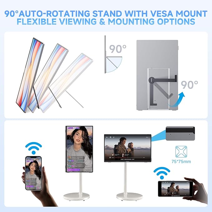 Wireless Portable Monitor with Power Bank, Supports AirPlay/Miracast, 15.6" 1080P Portable Screen Extender, Wireless Casting&Auto-Rotation, Dual Monitor for Laptop/Mac/Switch/Phone/PC