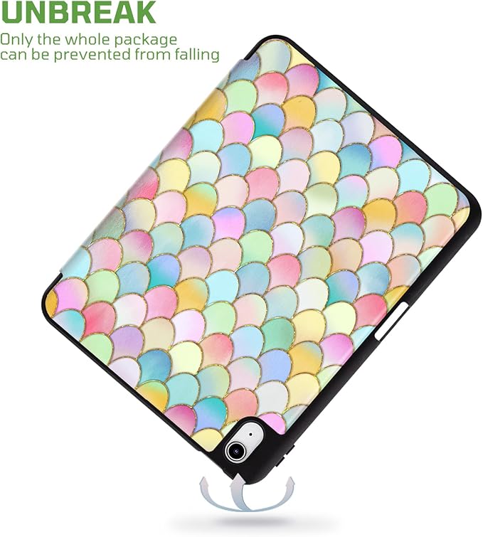for iPad (A16) 11Th/10Th Generation Case 2025/2022, for iPad A16 Case 11Th/10Th Generation, 10Th/11Th Gen Slim Cover Pencil Holder & 4 Viewing Angles & Typing Stand, Colorful Pink Fish Scale