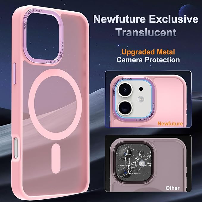 Newfuture Designed for iPhone 11 Case with Strong Magnetic [13 FT Military Drop Protection] [Compatible with Magsafe] Slim Translucent Matte Shockproof with Anti-Fingerprint Phone Case, Tender Pink