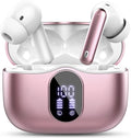 Wireless Earbuds, Bluetooth 5.4 Headphones Bass Stereo, Ear Buds with Noise Cancelling Mic, LED Display in Ear Earphones Clear Calls, IP7 Waterproof Bluetooth Earbuds for Laptop/Phones, Rose Gold