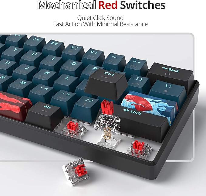 60% Mechanical Gaming Keyboard - RGB, Red Switch, Wired, Compact, 61 Keys for Windows, PS4/5, Xbox