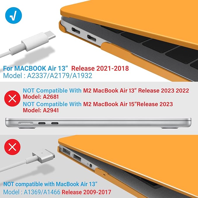 IBENZER Compatible with New MacBook Air 13 inch Case 2022 2021 2020 M1 A2337 A2179 A1932, Plastic Hard Shell Case with Keyboard Cover for Mac Retina Display with Touch ID, Marigold, MAT13-MAGD+1