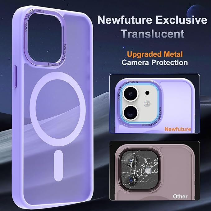 Newfuture Designed for iPhone 12 Case/iPhone 12 Pro Case with Magnetic [13 FT Military Drop Protection] [Compatible with Magsafe] Translucent Shockproof with Anti-Fingerprint Phone Case, Lilac Purple