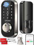 Fingerprint Door Lock for Front Door Built-in Wi-Fi OKIBB, Smart Keyless Entry Door Lock with APP Touchscreen Keypad Deadbolt, Emergency Power Port, One-Touch, IP54 Weatherproof, BHMA Grade 3