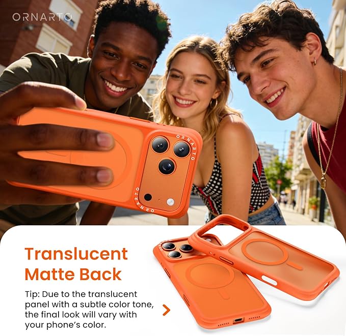 ORNARTO Magnetic for iPhone 17 Pro Max Case, 20FT Military-Grade Drop Protection, Compatible with MagSafe, Slim Shockproof Translucent Matte Phone Case for iPhone 17 Pro Max 6.9", Orange