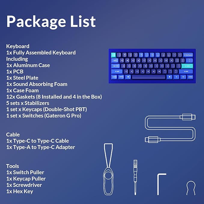 Keychron Q4 Wired Custom Mechanical Keyboard, QMK/VIA Programmable Macro, Full Aluminum, Hot-Swappable Gateron G Pro Red Switch, 60% Layout Double Gasket Compatible with Mac and Windows - Blue