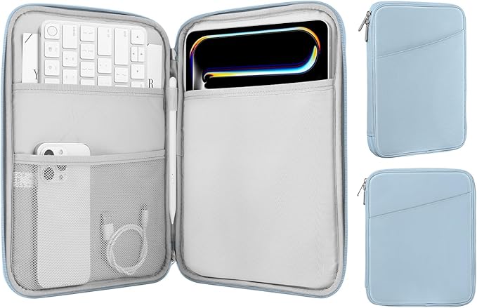 MoKo 9-11 Inch Tablet Sleeve Case, Fits New 11inch iPad Air M4/Pro M5, iPad A16 11", i-Pad 10/9/8/7th/Air 5/4th 10.9"/10.2", Tab S9/S8 11", Protective Bag Carrying Case with Pocket, Misty Blue
