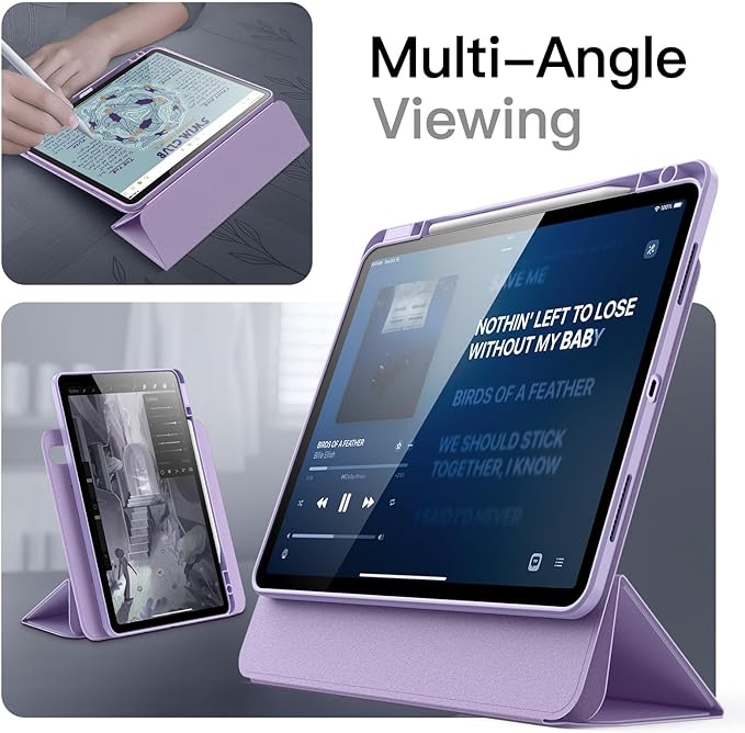 JETech Magnetic Detachable Case for iPad Air 13-Inch M4/M3/M2 (2026/2025/2024) with Pencil Holder, Removable Rotating Clear Cover, Portrait/Landscape Stand with Raised Screen View (Purple)
