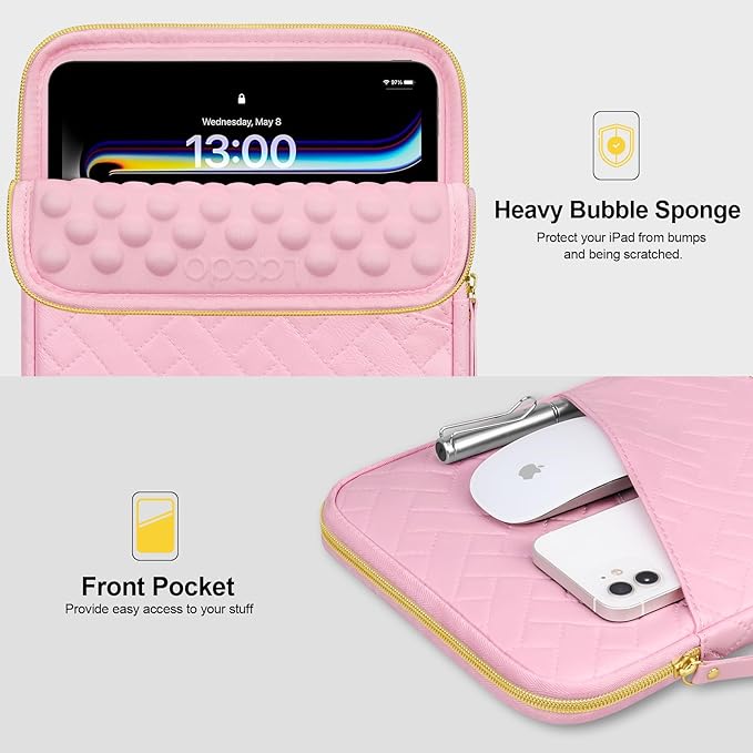 Lacdo Tablet Sleeve Case for 11 inch iPad A16 / 11 inch iPad Air M4 M3 M2 / 11" iPad Pro M5 M4 / 10.9" iPad/ 10.2" iPad /10.9" ipad Air, 11" Samsung Galaxy Tab A9+ Bag, Fit Magic Keyboard, Sakura Pink