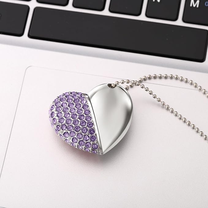 USB 2.0 Flash Drive,Cute Romantic Heart Shape USB Memory Stick,Thumb Drive for Photos, Music, Files Storage (Purple, 64, GB)