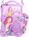 Boaretiu for iPad 6th/5th Generation Case - Pro 9.7 Inch Cute Cartoon Mermaids Girls Teens Soft 3D Silicone for iPad Air 2/Air 1 Tablet Cover with Strap & Rotating Stand