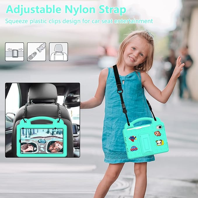 AKABEILA Compatible with Apple iPad mini 6 2021 8.3 inch Tablet Case, Lightweight Shockproof Protective Case with Shoulder Strap & Stand Handle & Pen Tray for Girl Kid Gift Mint Green
