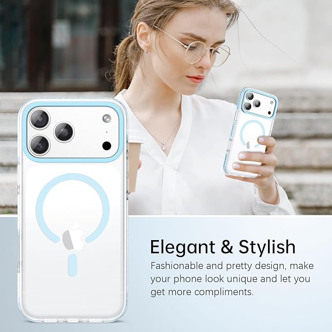 BENTOBEN Magnetic for iPhone 17 Pro Max 6.9" Case, Compatible with Magsafe Military Shockproof Protective Bumper Cute Transparent Slim Anti-Yellowing Phone Case for iPhone 17 Pro Max Cover, Clear Blue