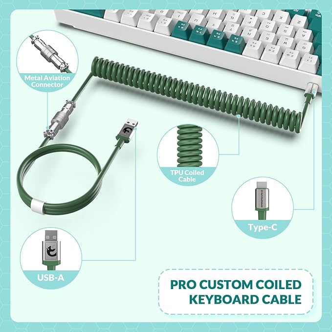 ZIYOU LANG RK-T8 Wired 65% Mechanical Gaming Keyboard with RGB LED Backlit Anti-ghosting TKL Mini 68 Key Custom Coiled C to A Cable Tactile Blue Switch for PS4 PS5 Xbox PC Mac Gamer(Green/White)