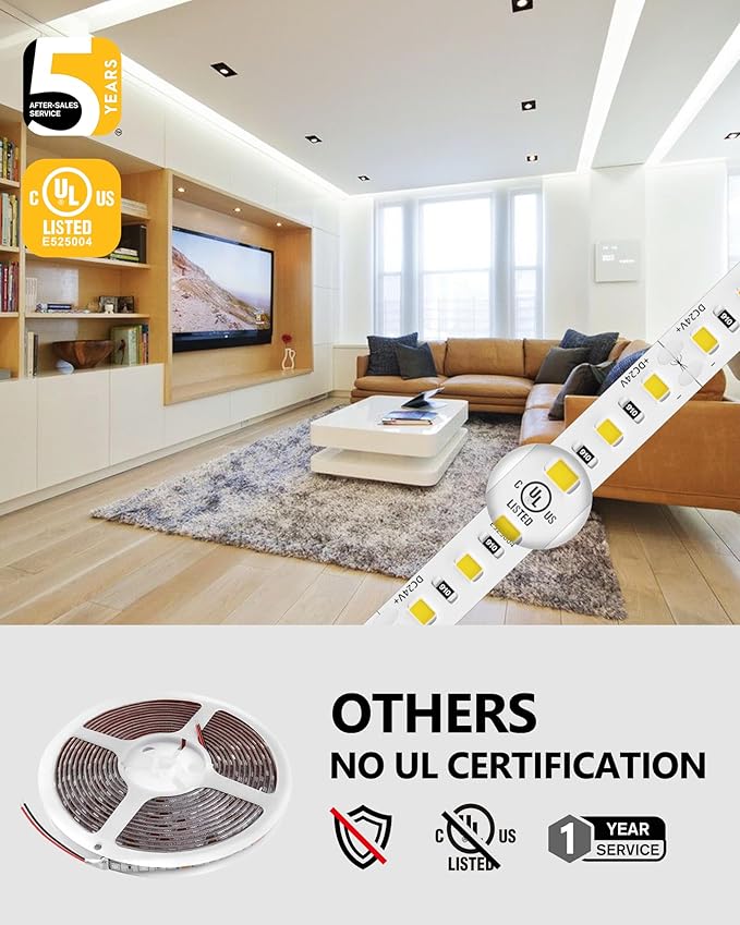 EMITEVER LED Strip Lights Cool White, 5000K 24V LED Tape Light 25ft UL Listed, Ra 95+, IP30, 2.9W/ft, 240+Lumens/ft, 900LEDS/Spool,UL Listed 5 Year Warranty (Power Supply Sold Separately)