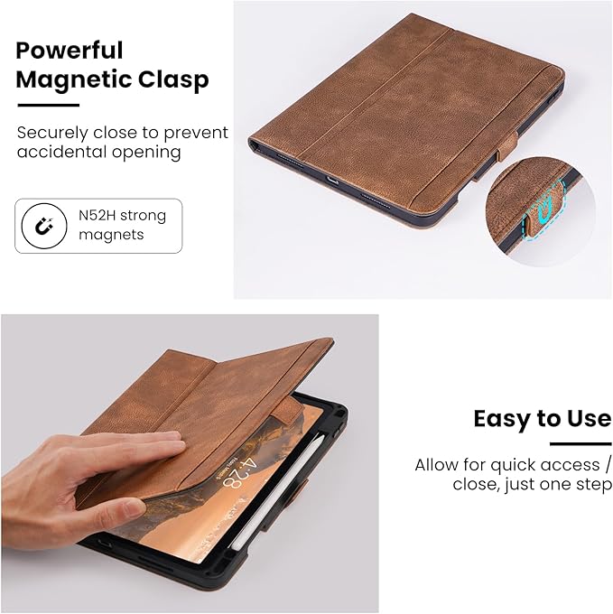 Case for iPad Air 11 Inch M4/M3/M2 (2026/2025/2024),iPad Air 5th/4th Generation 10.9'' Folio Cover with Pencil Holder Pocket,Magnetic Closure,Multi Angles Stand,Auto Sleep/Wake,Dark Brown