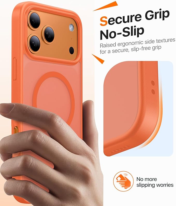 Magnetic for iPhone 17 Pro Max Case,[Anti-Slip][Compatible with MagSafe][Military Grade Drop Protection] Shockproof Protective Translucent Matte Phone Case for iPhone 17 Pro Max Case,Orange