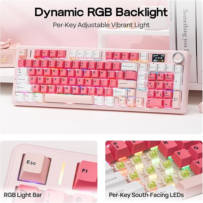 EPOMAKER Aula F99 MAX Wireless Mechanical Keyboard, Smart Screen & Knob, 8000mAh, 2.4Ghz/BT Creamy Keyboard, Pre-Lubed Switch, Hot-Swappable, RGB Backlit, Custom Software (Pink)