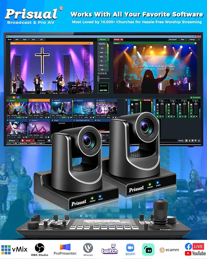 Prisual PTZ Camera Gen 5, 20X Optical Zoom SDI HDMI PoE USB IP Streaming, AI Auto Tracking, Metal Shell Reliability for Church Worship Education vMix OBS, NDI Upgradeable (TEM-20S PRO)