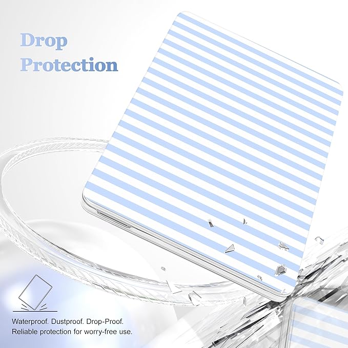 Case for 2026 MacBook Neo 13-inch Laptop with Liquid Retina Display, Release Model A3404, Sturdy Plastic Hard Shell Case + Keyboard Cover + Trackpad Film + Dust Plug, Blue & White Stripes