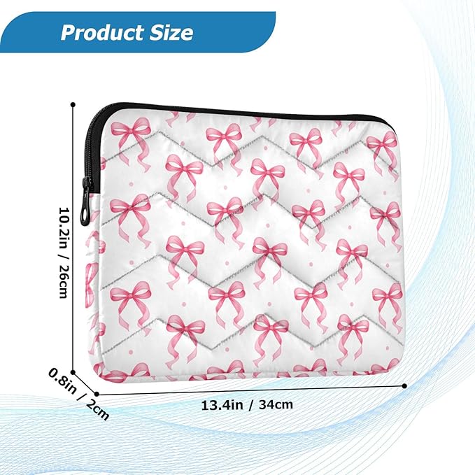 Laptop Case Sleeve, Pink Ribbon Bow Dots Pattern Shockproof Protective Computer Carrying Cover, Briefcase Handbags 13-13.3inch Laptop Sleeve Bag
