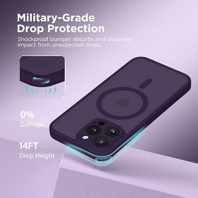 CAPRARO Magnetic for iPhone 14 Pro Case, [Compatible with MagSafe] [Full Camera Protection] Shockproof Protective Slim Translucent Matte Phone Case for iPhone 14 Pro 6.1'', Deep Purple
