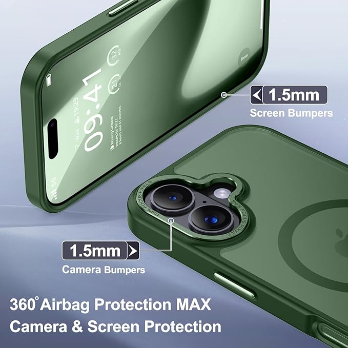 Newfuture Magnetic for iPhone 17 Case [Compatible with Magsafe] [Military Grade Drop Protection] Translucent Matte Anti-Scratch Shockproof Protective Phone Cover 6.3 Inch, Dark Green