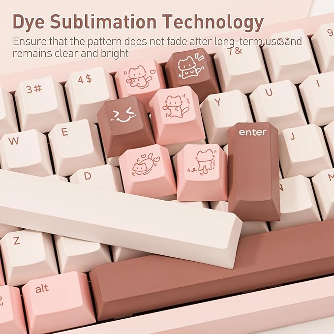 Marshmallow Theme PBT Keycaps 134 Keys - Five-Sided Dye-Sublimation Cherry Profile Keycap, Custom Cute Cat keycaps for Cherry MX Mechanical Keyboards 60% 75% 100% (Pink)