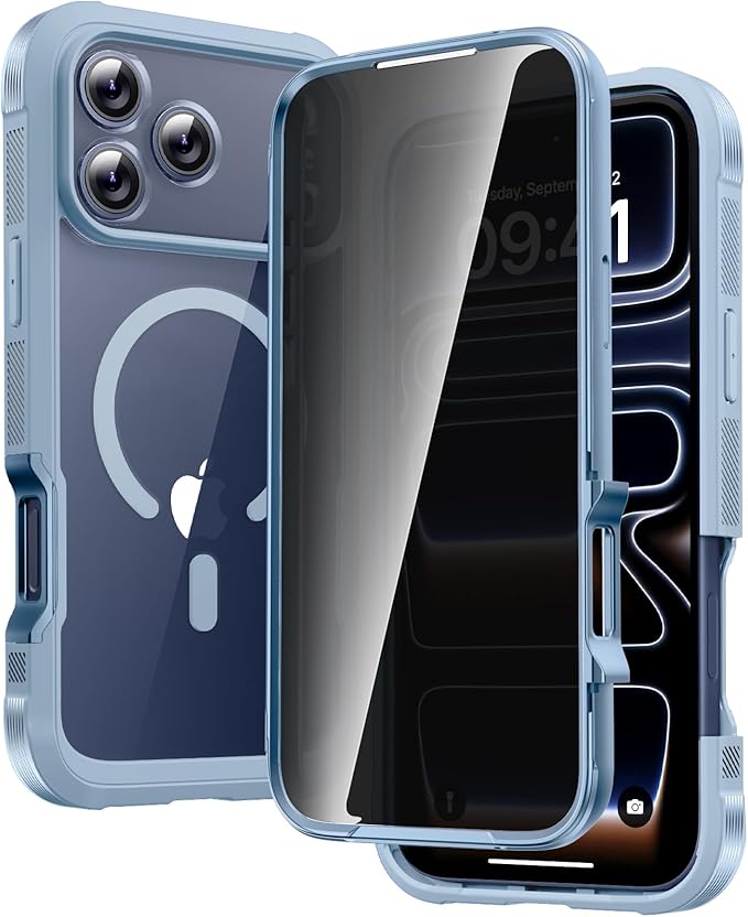 Diaclara Magnetic Designed for iPhone 17 Pro Max Case Full Body Bumper,[Compatible with MagSafe] Military Drop Proof Cover with Built-in Privacy Screen Protector,Blue
