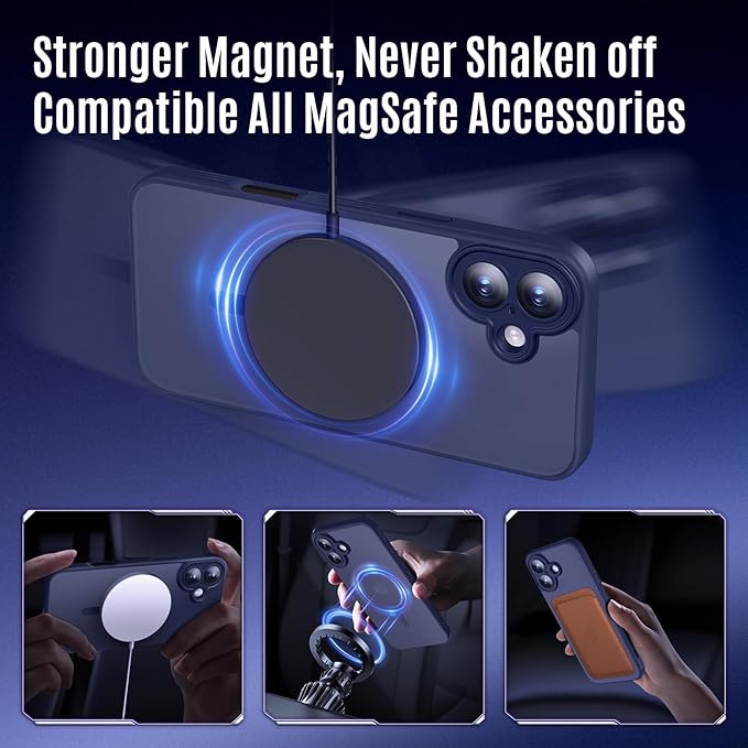 Symcele Designed for iPhone 16 Plus Case, Compatible with MagSafe, with Privacy Screen Protectors X2, [Camera Protection] [15FT Military Drop Protection] Shockproof Phone Case, 6.7", Deep Blue