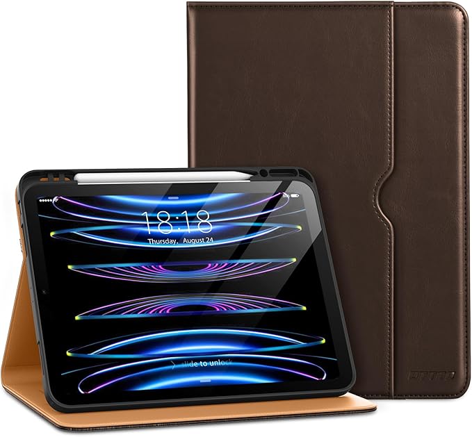 DTTO for iPad Pro 12.9 6th / 5th / 4th / 3rd Generation Case 2022/2021/2020/2018, Leather Folio Stand Cover with Built-in Apple Pencil Holder -Auto Wake/Sleep and Multi Viewing Angles, Dark Brown