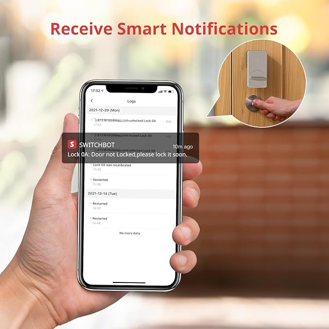 SwitchBot Smart Lock, Bluetooth Electronic Deadbolt, Keyless Entry Door Lock for Front Door, Compatible with WiFi Bridge (Sold Separately), Fits Your Existing Deadbolt,for Airbnbs Vacation Rentals