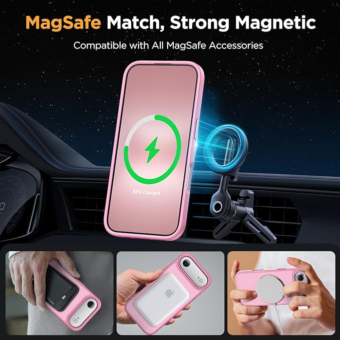 Miracase Magnetic for iPhone Air Case with Screen Protector(Compatible with MagSafe), Slim Thin Translucent Matte Military-Grade Protected Phone Cover for iPhone 17 Air 6.5", Light Pink