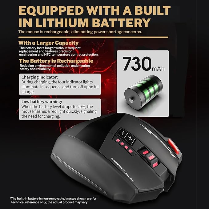 Wireless Gaming Mouse, RGB Dual Mode Bluetooth Mouse Up 24,000 DPI, 13 Macro Programmable Buttons, Optical Computer Mouse 50Hrs for PC Laptop MOBA FPS, PMW-3311, Comfort Grip (Black)