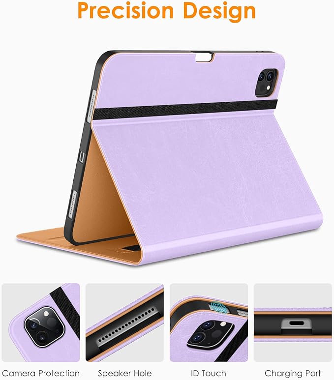 DTTO for iPad Pro 12.9 6th / 5th / 4th / 3rd Generation Case 2022/2021/2020/2018, Leather Folio Stand Cover with Built-in Apple Pencil Holder -Auto Wake/Sleep and Multi Viewing Angles, Lavender