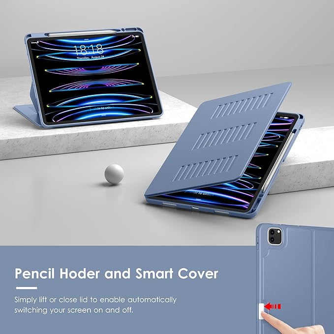VIKESI Case for iPad Pro 12.9 6th / 5th / 4th / 3rd Generation Case 2022/2021/2020/2018,Multiple Angles Magnetic Stand Cover,Shockproof Soft Back,Pencil Holder,and Auto Sleep/Wake,Mist Blue