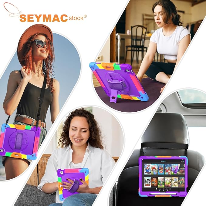 SEYMAC stock Case for iPad Air 13-inch M4-M2 2026-2024 (Gen 8-6), Shockproof Heavy Duty Case with Screen Protector, Pencil Holder, Rotating Stand, Hand Strap, Shoulder Strap, Purple