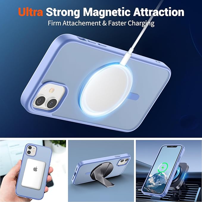 SUPFINE Magnetic for iPhone 12 Mini Case & iPhone 13 Mini Case (Compatible with MagSafe) (Military Grade Drop Protection) Translucent Matte Shockproof Phone Cover,Blue Purple