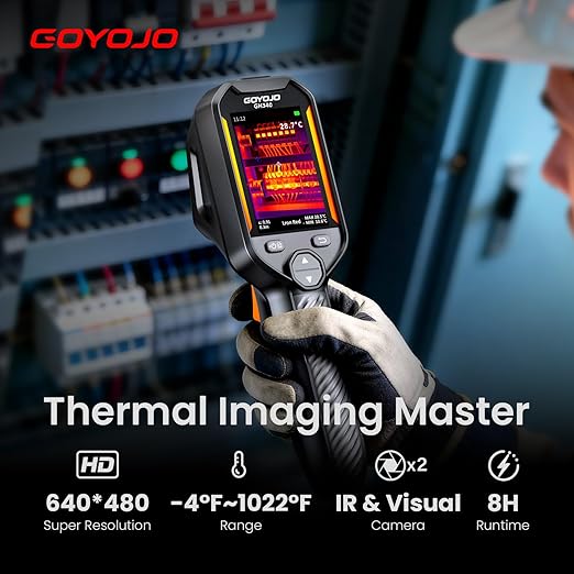 GH340 Thermal Imaging Camera 640x480 Super Resolution, Dual-Camera with 2MP Visual Camera, 256x192 IR Resolution Handheld Thermal Camera for Home Inspection, HVAC Electrical Water Leak Break Detection