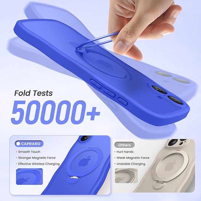 CAPRARO for iPhone 16 Plus Case with 360° Spin Magnetic Stand for Women, [Compatible with MagSafe] [Full Camera Protection] Cute Wave Translucent Matte Case for iPhone 16 Plus, Ultramarine