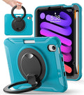 BATYUE Shockproof Case for iPad mini 7 (A17 Pro)/ Mini 6 8.3 inch (2024/2021) - 360° Multi-Angle Stand (Portrait & Landscape) & Grip, Built-in Pencil Holder, Lake Blue