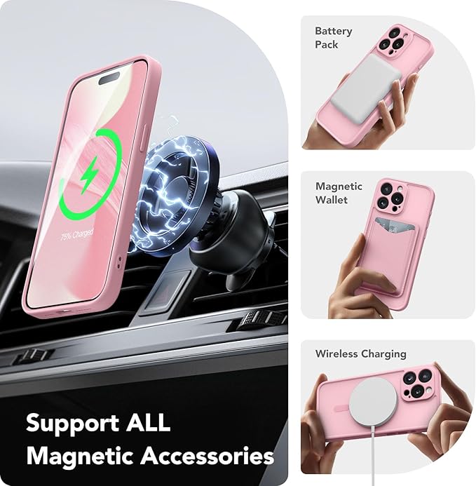 CAPRARO Magnetic for iPhone 14 Pro Max Case, [Compatible with MagSafe] [Full Camera Protection] Shockproof Protective Slim Translucent Matte Phone Case for iPhone 14 Pro Max 6.7'', Peach Pink