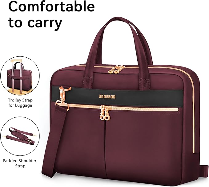 Ferkurn Laptop Bag Case Women Men Computer Bag Compatible with MacBook/HP/LG/Dell, Shoulder Strap Slim Carrying Messenger Briefcase, Wine Red, 17-17.3 Inch
